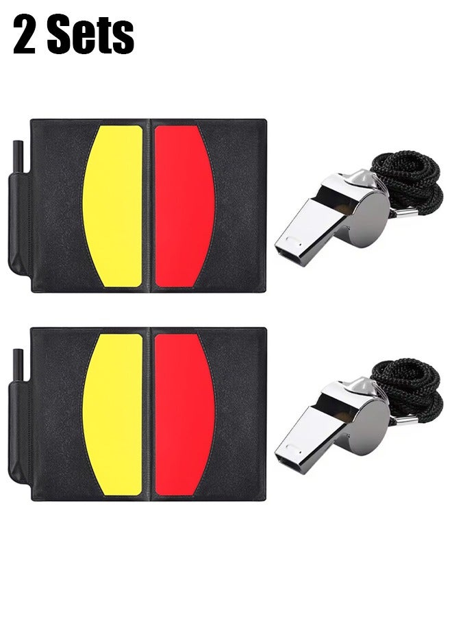 اتش واي 2 مجموعة بطاقة حكم كرة القدم الرياضية بطاقة حمراء بطاقة صفراء مع 2 قطعة صافرات حكم معدنية - Image 1