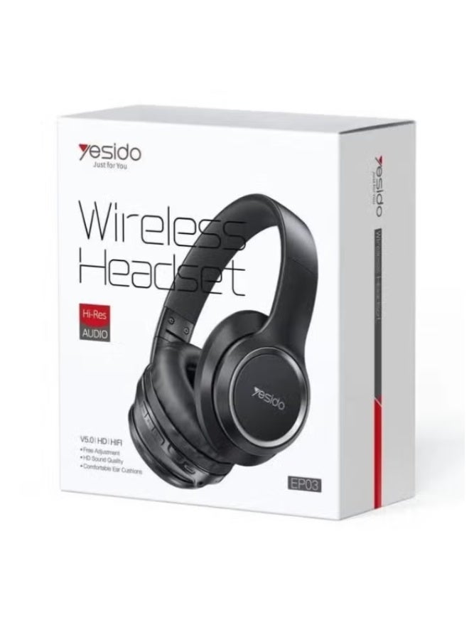 Yesido EP03 Wireless Bluetooth Headphones with HD Hi-Fi Stereo Sound, Bluetooth 5.3, Noise Isolation, Built-in Microphone, Foldable Over Ear Headset for Music, Calls, Gaming, Travel and Work, Black - Image 1