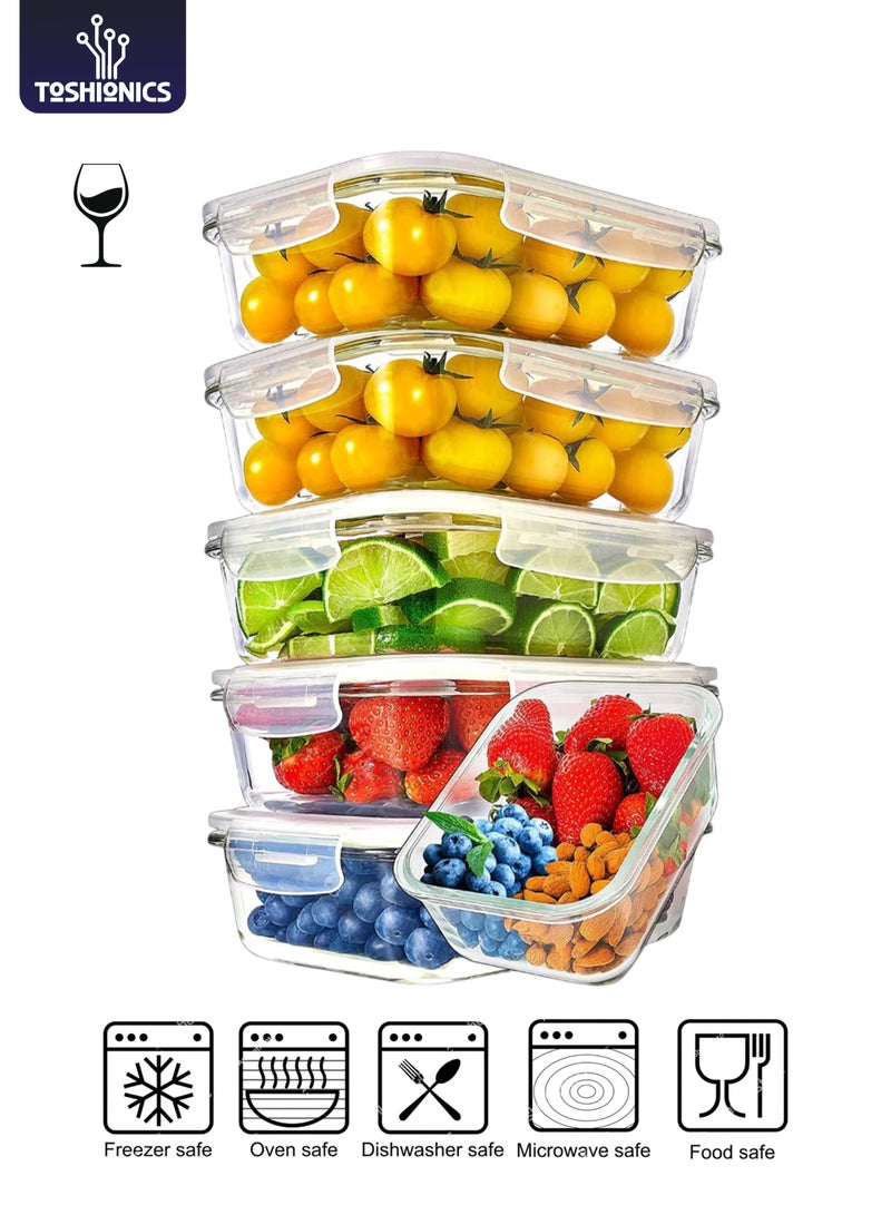 توشيونيكس مجموعة من 6 حاويات طعام زجاجية بأغطية محكمة الإغلاق - سعة 1000 مل لكل منها - Image 1