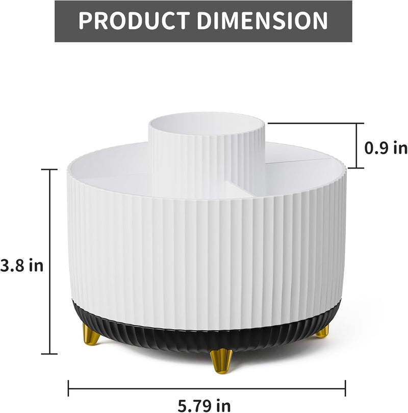 Marbrasse Desk Organizer, 360-Degree Rotating Pen Holder, Desk Organizers and Accessories with 5 Compartments Pencil Holder, Art Supply Storage Box Caddy for Office, Home (White+Black) - Image 5