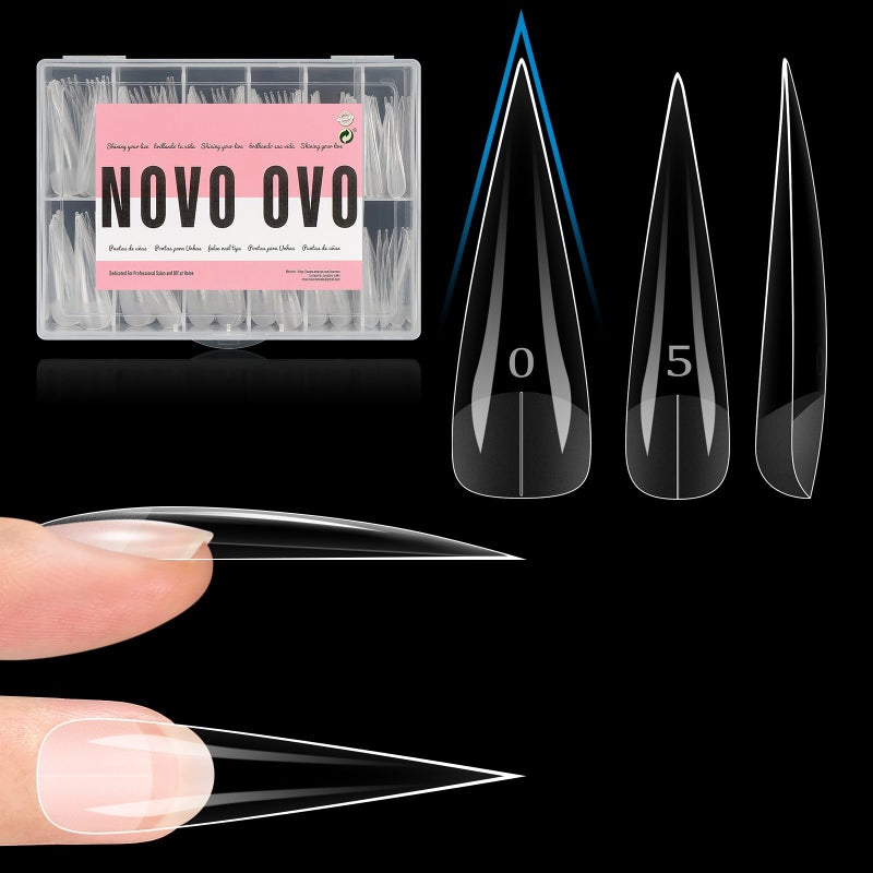 NOVO OVO Halloween XXL Straight Sharp Stiletto Natural Nail Tips Press on (not Sculpted), Normal Thick Extra Long Soak Off Soft Gel Fake Nail Extension, Full Cover False Nails for 12 Sizes 240 pcs - Image 1