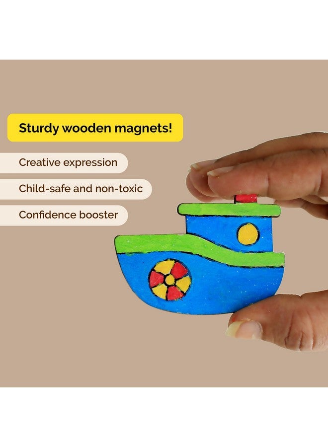 شومي طقم رسم مغناطيسي خشبي خاص بك - موضوعات مركبات للأطفال (6 سنوات فما فوق) | 6 قطع، 6 ألوان وفرشاة - طقم رسم | طقم تلوين فني وحرفي | غير سام وآمن - Image 5