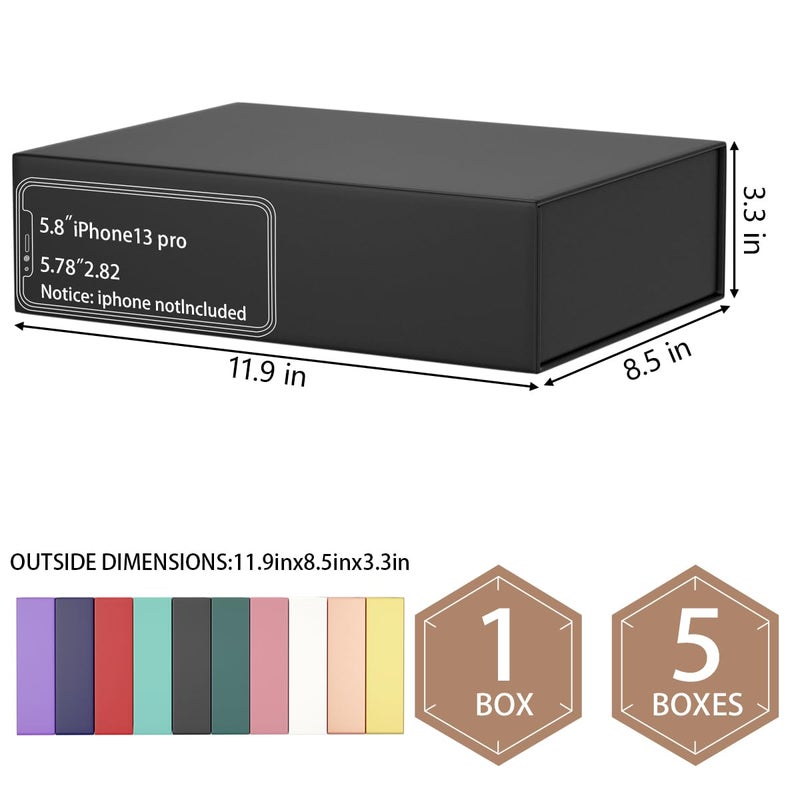 ROSTELACK Black Gift Box 11.9" x 8.5" x 3.3" with Magnetic Closure Lid Gifts Boxe for Presents,Bridesmaid Gift Boxes,Cute Box,Birthday Gifts Boxe,Luxury for Gift Packaging, Magnetic Gifts Boxes for Wrapping Gift - Image 2