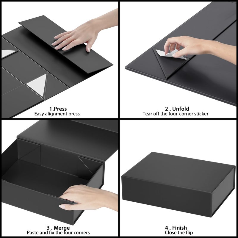 ROSTELACK Black Gift Box 11.9" x 8.5" x 3.3" with Magnetic Closure Lid Gifts Boxe for Presents,Bridesmaid Gift Boxes,Cute Box,Birthday Gifts Boxe,Luxury for Gift Packaging, Magnetic Gifts Boxes for Wrapping Gift - Image 3
