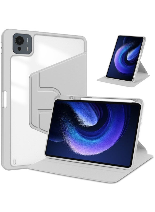 عام غطاء جلدي لشاومي باد 7S برو 12.5 بوصة 2025 - مع إيقاظ/نوم تلقائي، حامل دوار 360° وغطاء خلفي أكريليك شفاف مع حافظة قلم مدمجة - Image 1