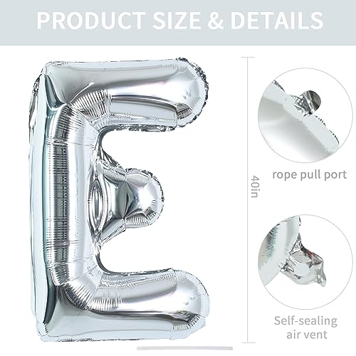 TONIFUL 40 Inch Large Silver Letter E Balloons Helium BalloonsFoil Mylar Big Letter Balloons for 2026 New Year Eve Graduation Wedding Baby Shower Birthday Party Anniversary Supplies Decorations - Image 5
