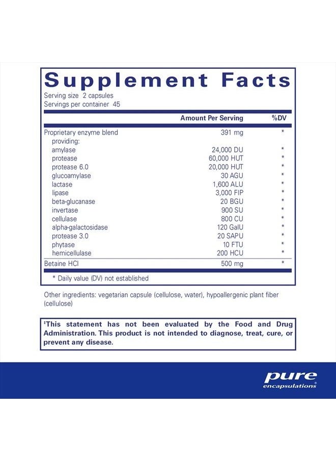 Pure Encapsulations - Digestive Enzymes Ultra with Betaine HCl - 90 Capsules - Image 1