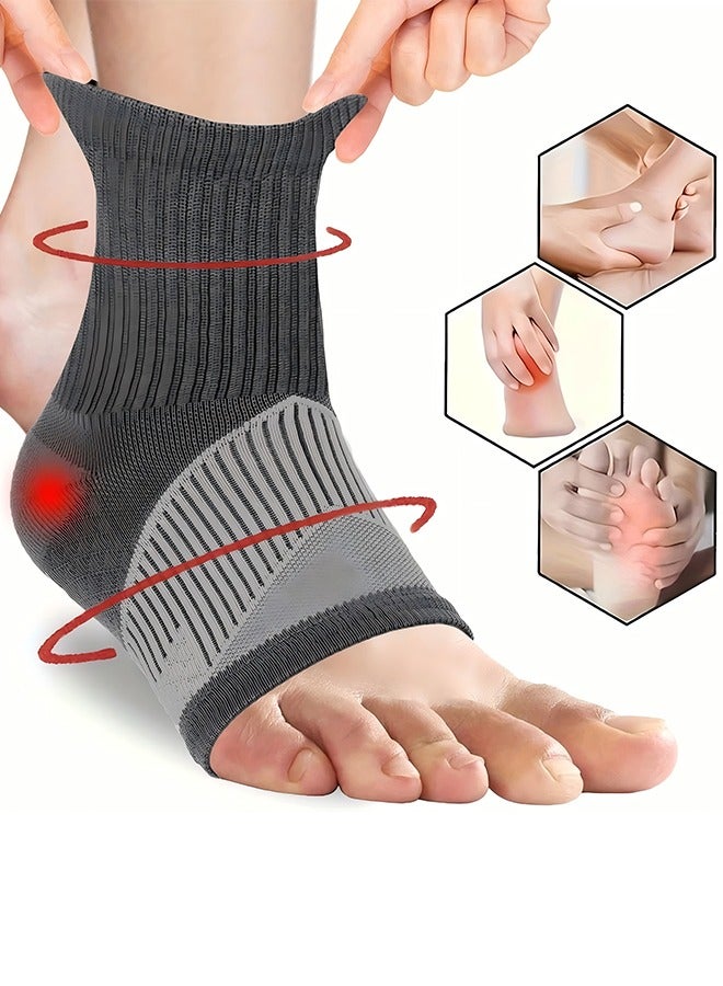 Generic Knitted Compression Ankle Socks | Anti-Sprain Support For Running, Dancing And Sports | Unisex Stability Socks Sports Ankle Support Anti-Sprain Socks | Ankle Support Anti-Sprain Socks Gray M Size - Image 1