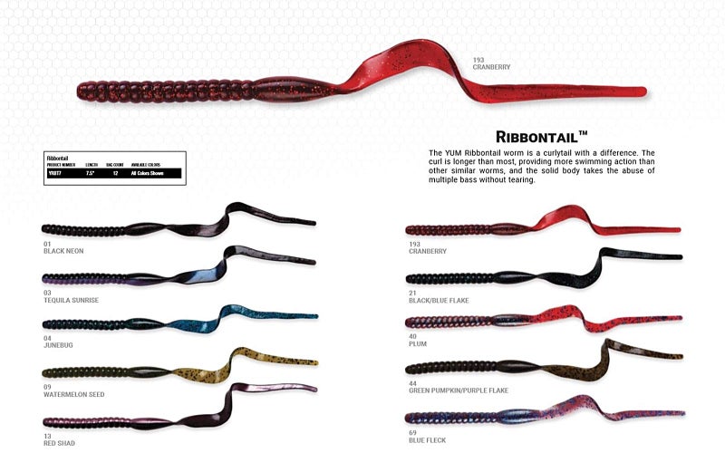 Yum Lures Ribbontail Worm Curly-Tail Swim-Bait Bass Fishing Lure, Plum, 7.5'' - Image 2