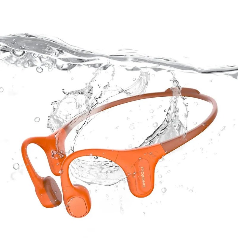 Mojawa Run Plus Bone Conduction Headphones, Ip68 Waterproof Swimming Earphones, Open-Ear Bluetooth with 32gb Mp3, Orange - Image 1