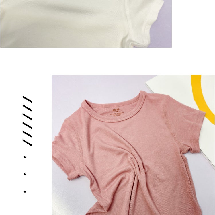 Children'S Summer Thin Modal Short-Sleeved T-Shirt Boys And Girls Summer Solid Color Half-Sleeved T-Shirt Baby'S Summer Trendy Top - Image 1