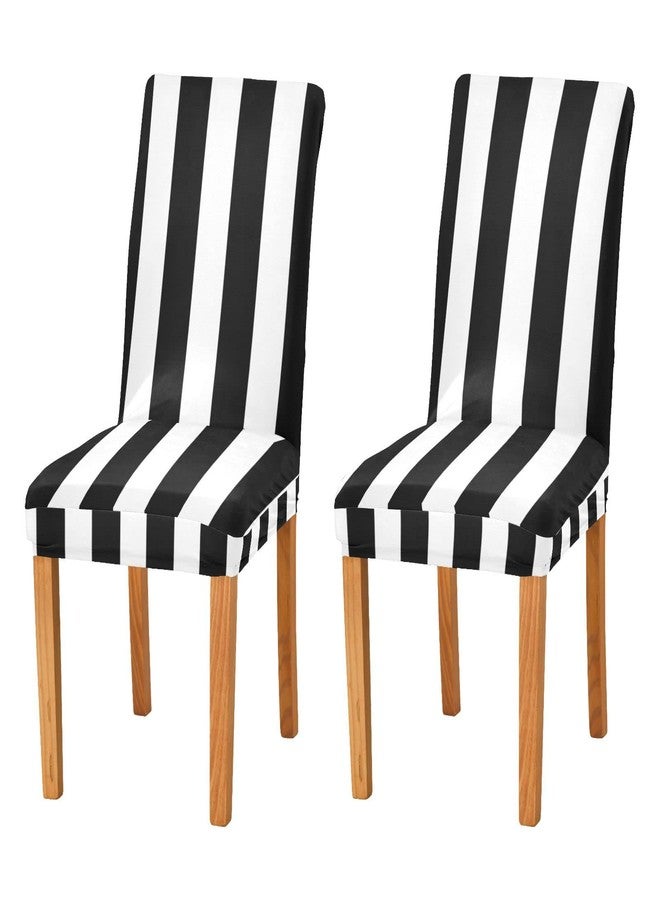 Kigai Black and White Stripes Dining Room Chair Covers Set of 2,Stretchable Removable Washable Spandex Kitchen Chair Protector Slipcovers for Restaurant,Hotel,Ceremony,Christmas Decoration - Image 1