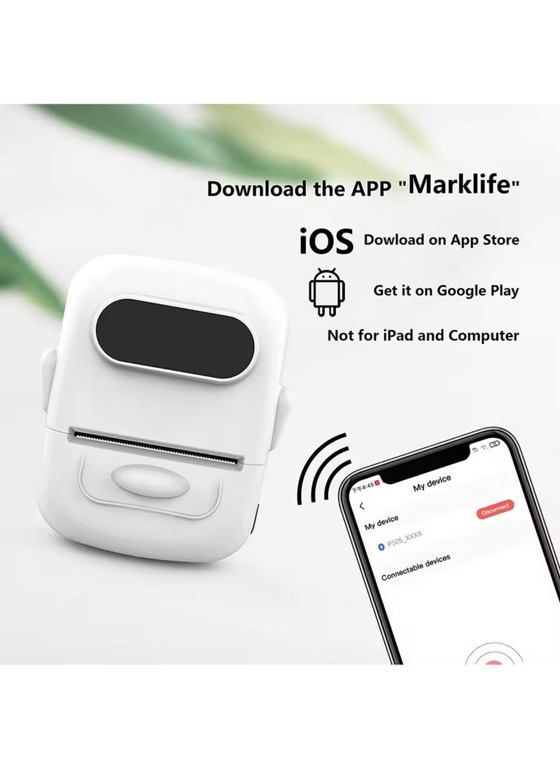 Marklife - Label Maker Machine with Tape Barcode Label Printer Mini Portable Bluetooth Thermal Labeler for Address Clothing Jewelry Retail Barcode Small (White  1 Roll Label) - Image 1
