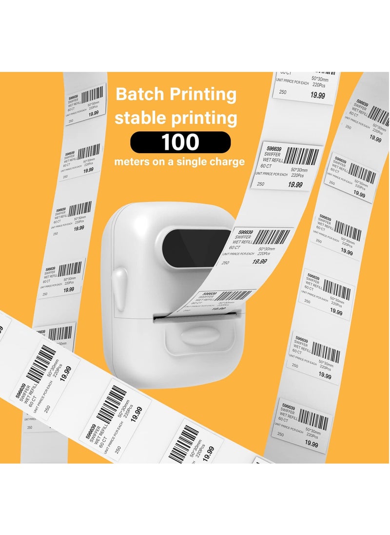 Marklife - Label Maker Machine with Tape Barcode Label Printer Mini Portable Bluetooth Thermal Labeler for Address Clothing Jewelry Retail Barcode Small (White  1 Roll Label) - Image 1