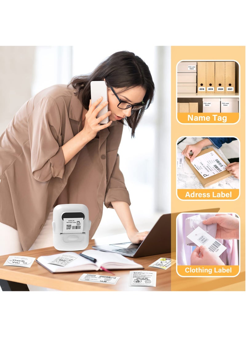 Marklife - Label Maker Machine with Tape Barcode Label Printer Mini Portable Bluetooth Thermal Labeler for Address Clothing Jewelry Retail Barcode Small (White  1 Roll Label) - Image 1