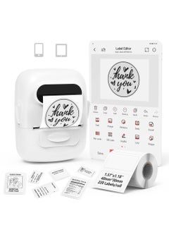 Marklife Label Maker Machine with Tape Barcode Label Printer Mini Portable Bluetooth Thermal Labeler for Address Clothing Jewelry Retail Barcode Small (White  1 Roll Label)  - Image 1