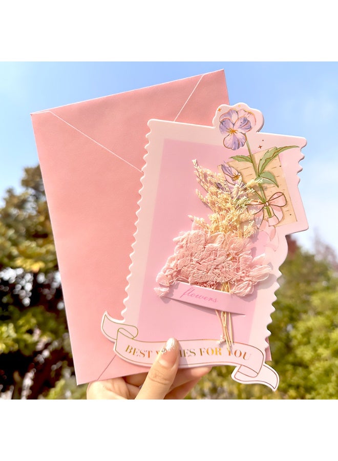 Generic 4PCS Exquisite Message Cards with Artificial Dried Flowers and Envelopes – Elegant Multi-Color Greeting Cards for Weddings, Birthdays & Special Occasions  - Image 3