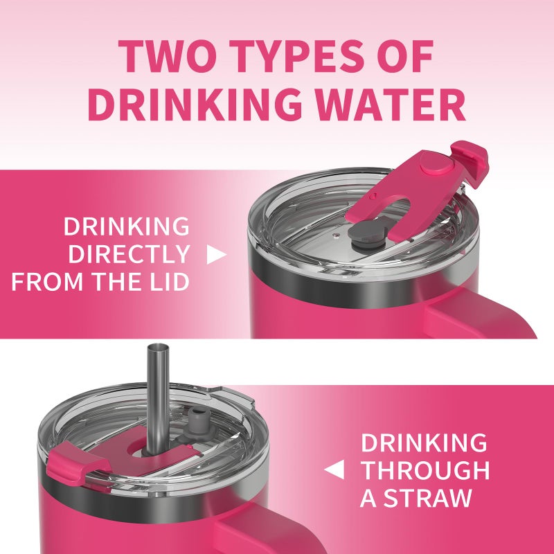 WATERSY 40 oz Tumbler with Handle,Tumbler with Lid and Straw,Double Wall Insulated Cup Stainless Steel Travel Mug(Cold for 34 Hours),Water Bottle for Iced Tea,Coffee,Cold Beverages(Gloss Pink) - Image 4