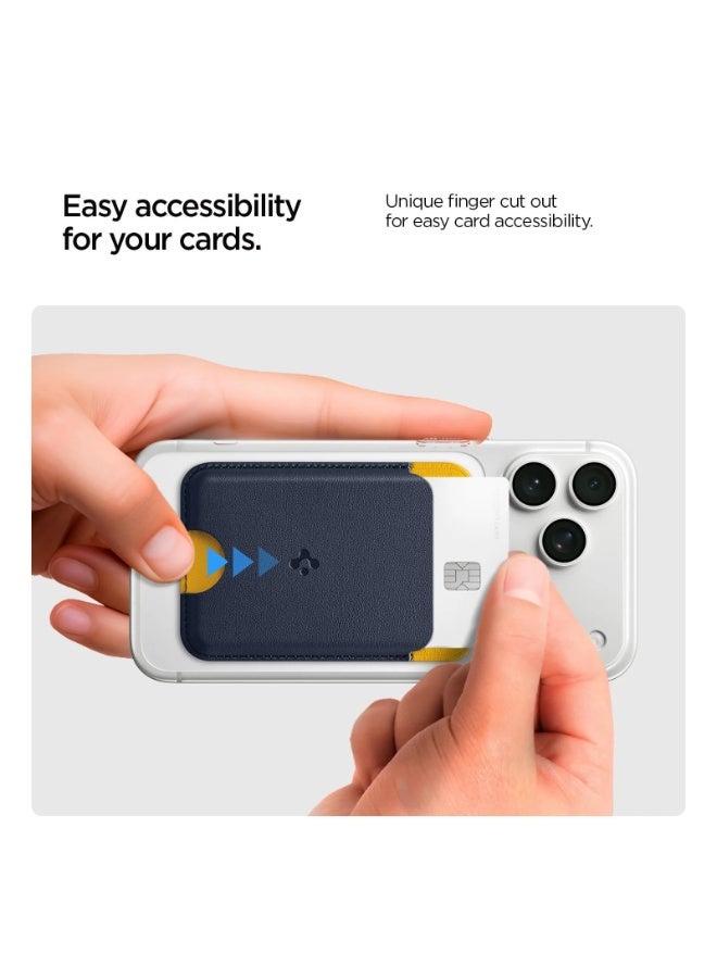 Spigen FSPG Nano Pop [Built-in Magnet Non Slip Silicone pad] Leather Wallet Magnetic Card Holder Sleeve Designed for Magsafe Compatible with iPhone 17/16/15/14 series (Blueberry Navy) - Image 5