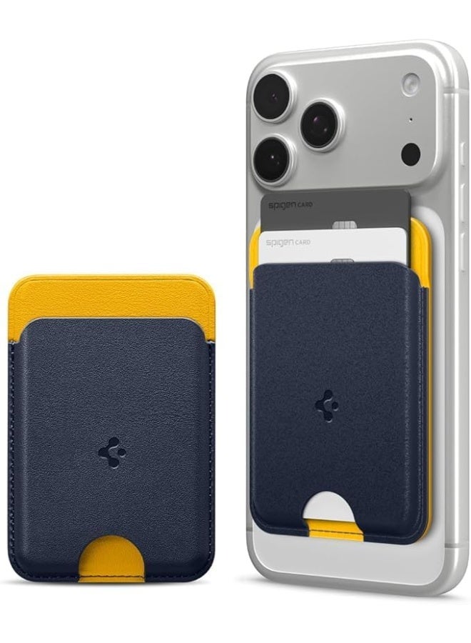 Spigen FSPG Nano Pop [Built-in Magnet Non Slip Silicone pad] Leather Wallet Magnetic Card Holder Sleeve Designed for Magsafe Compatible with iPhone 17/16/15/14 series (Blueberry Navy) - Image 1