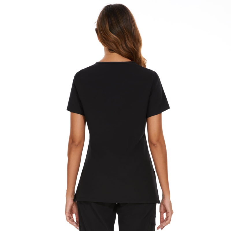 COZYFIT Scrub Tops for Woman - Soft Stretch, V-Neck Top Scrubs with 3 Pockets, Easy Care for Women Black - Image 3