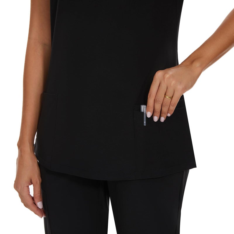 COZYFIT Scrub Tops for Woman - Soft Stretch, V-Neck Top Scrubs with 3 Pockets, Easy Care for Women Black - Image 5