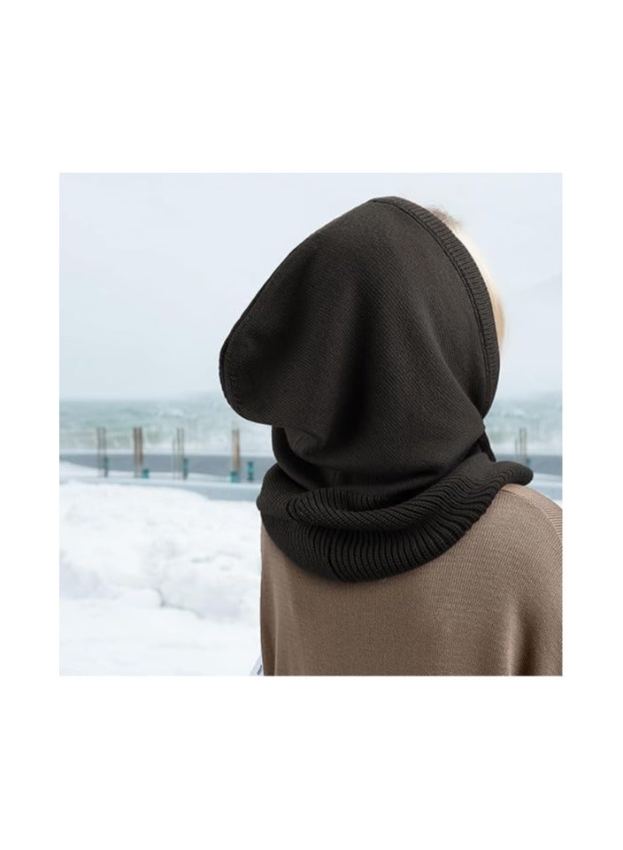 Winter Hats Hooded Scarf Hat for Women Warm Unisex Balaclava Pullover Knitted Beanie with Drawstring Outdoor Sports Mask - Image 2