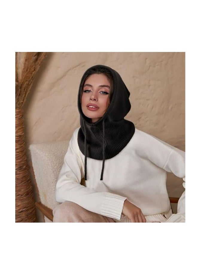 Winter Hats Hooded Scarf Hat for Women Warm Unisex Balaclava Pullover Knitted Beanie with Drawstring Outdoor Sports Mask - Image 5