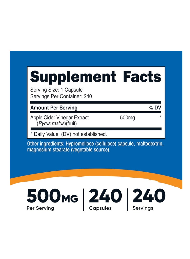 كبسولات خل التفاح 500 مجم ، 240 كبسولة نباتية - Image 2