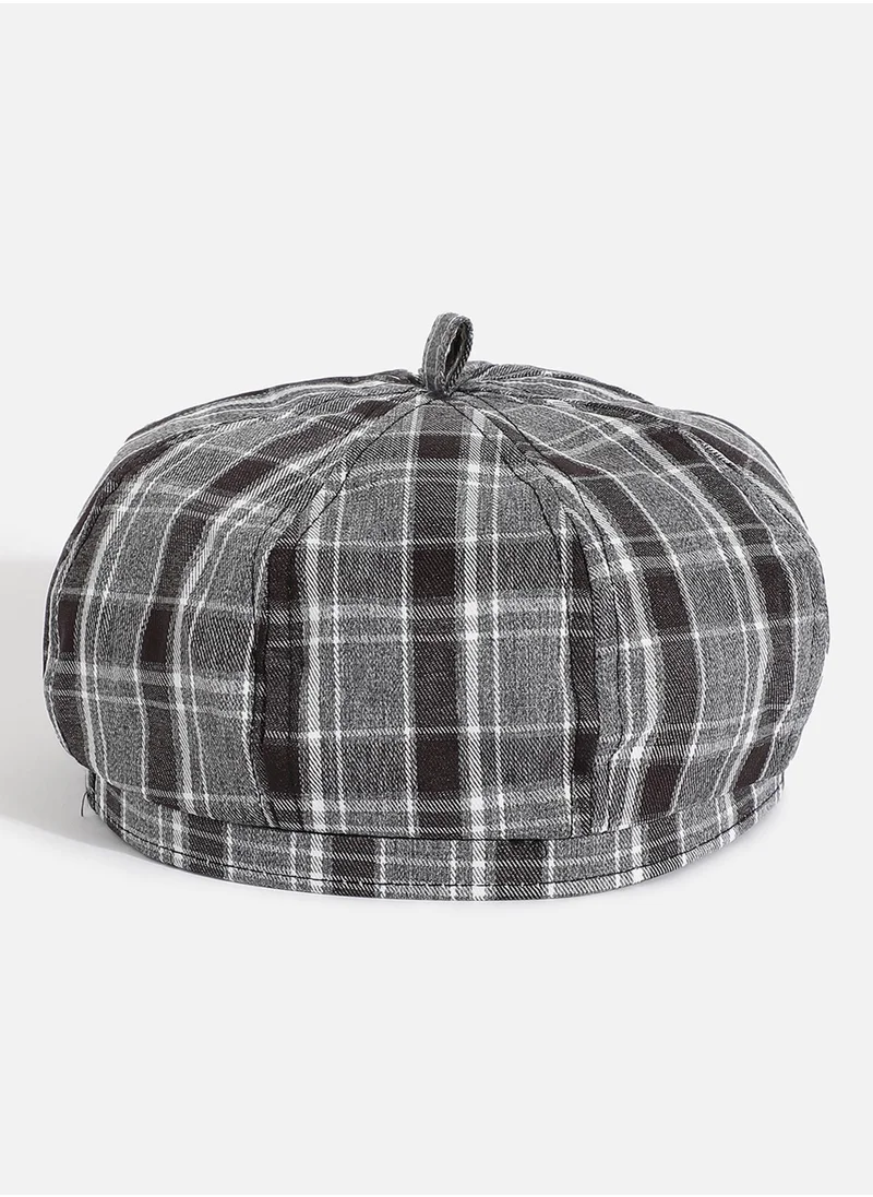 Haute Sauce Black & Grey Scottish Checked Textured Bakerboy Hat