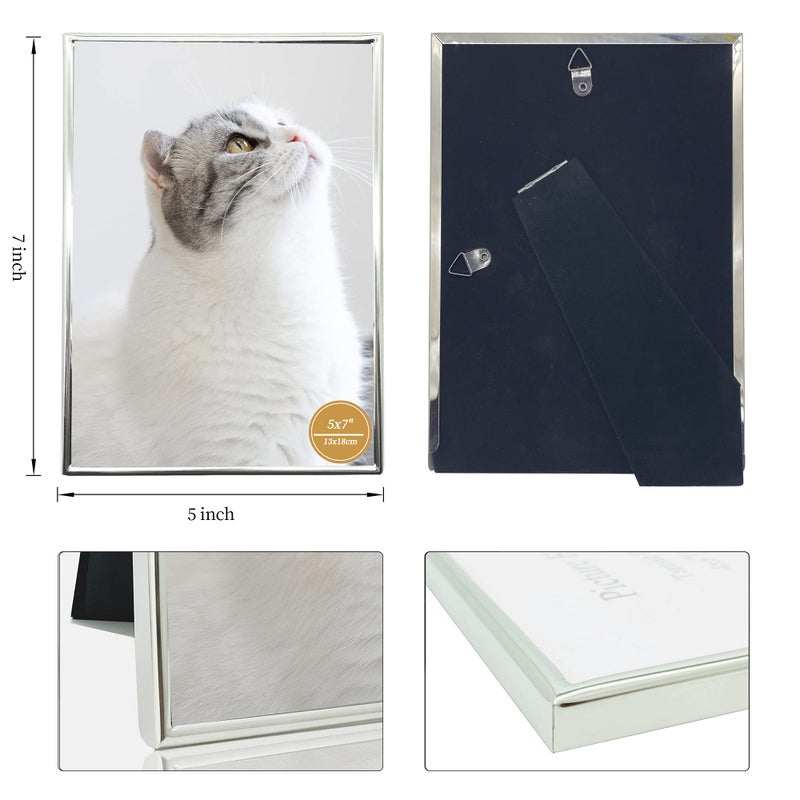 DECANIT 5x7 Picture Frame Metal  Thin Profile Photo Frame 5 by 7 Inch  Display for Wall or Tabletop Silver - Image 2