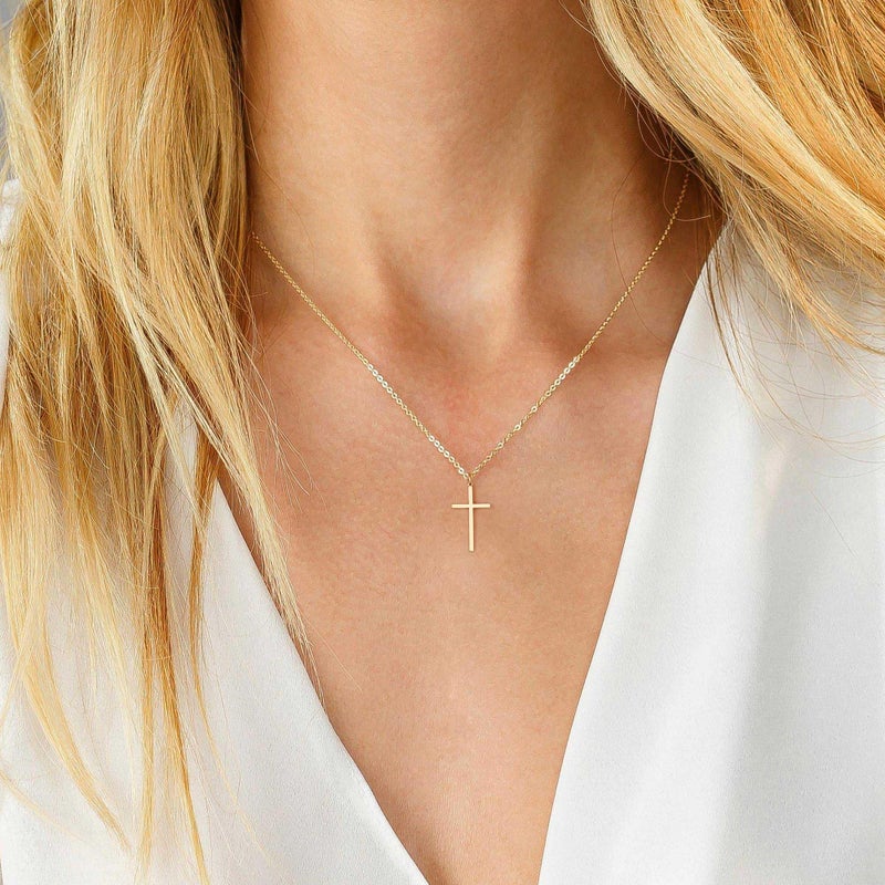MONOZO Gold Cross Necklace Women Trendy - Dainty 14K-Gold-Plated Cross Necklace for Women Tiny Layered Pendant Necklaces Personalized Faith Jewelry First Communion Gifts for Her - Image 4