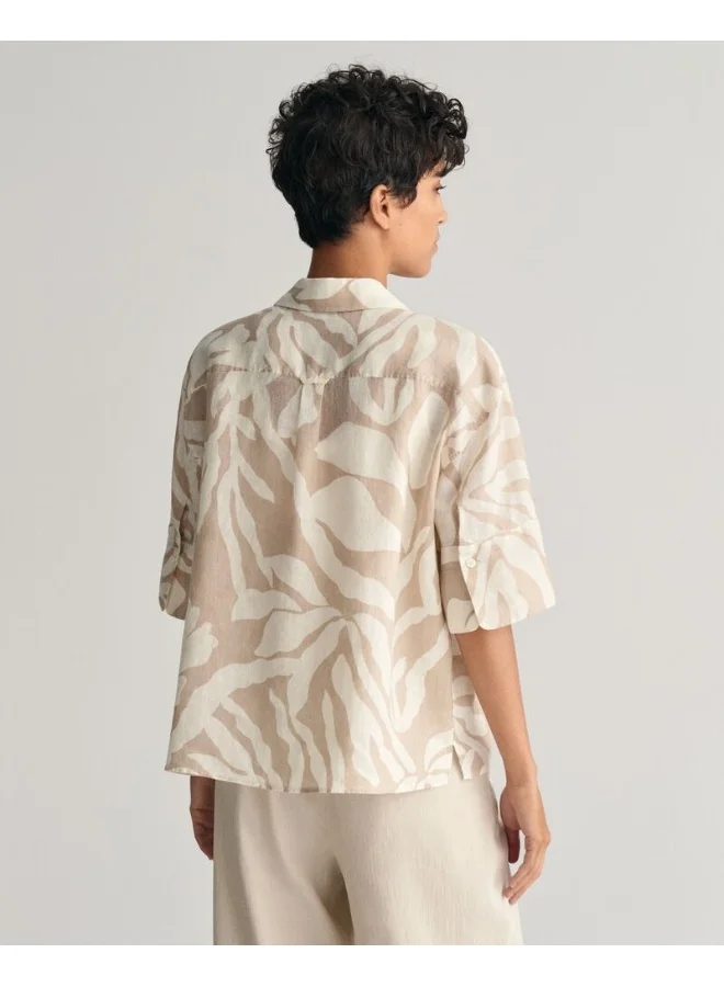 GANT Gant Relaxed Fit Palm Print Linen Short Sleeve Shirt