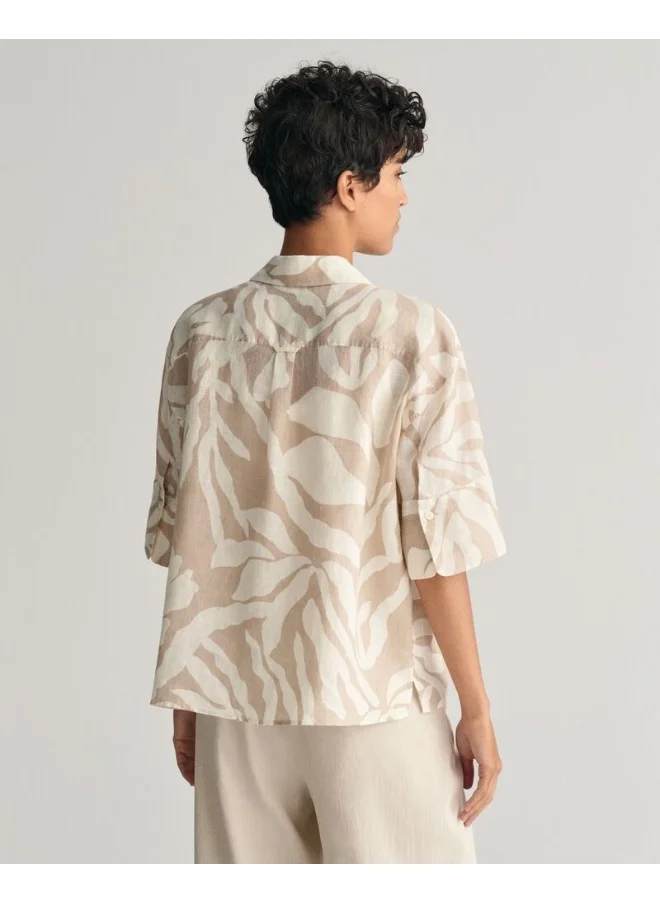 GANT Gant Relaxed Fit Palm Print Linen Short Sleeve Shirt