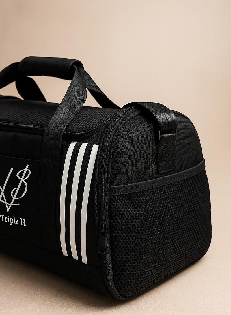 تربل اتش Triple H Multipurpose Black Gym Duffle Bag – Lightweight Sports Bag with Front Pocket, Side Mesh- Travel bag, Gym bag, and Daily Use bag - Image 3