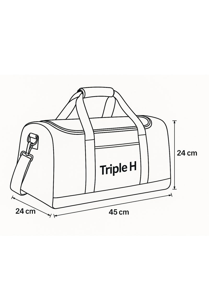 تربل اتش Triple H Multipurpose Black Gym Duffle Bag – Lightweight Sports Bag with Front Pocket, Side Mesh- Travel bag, Gym bag, and Daily Use bag - Image 5