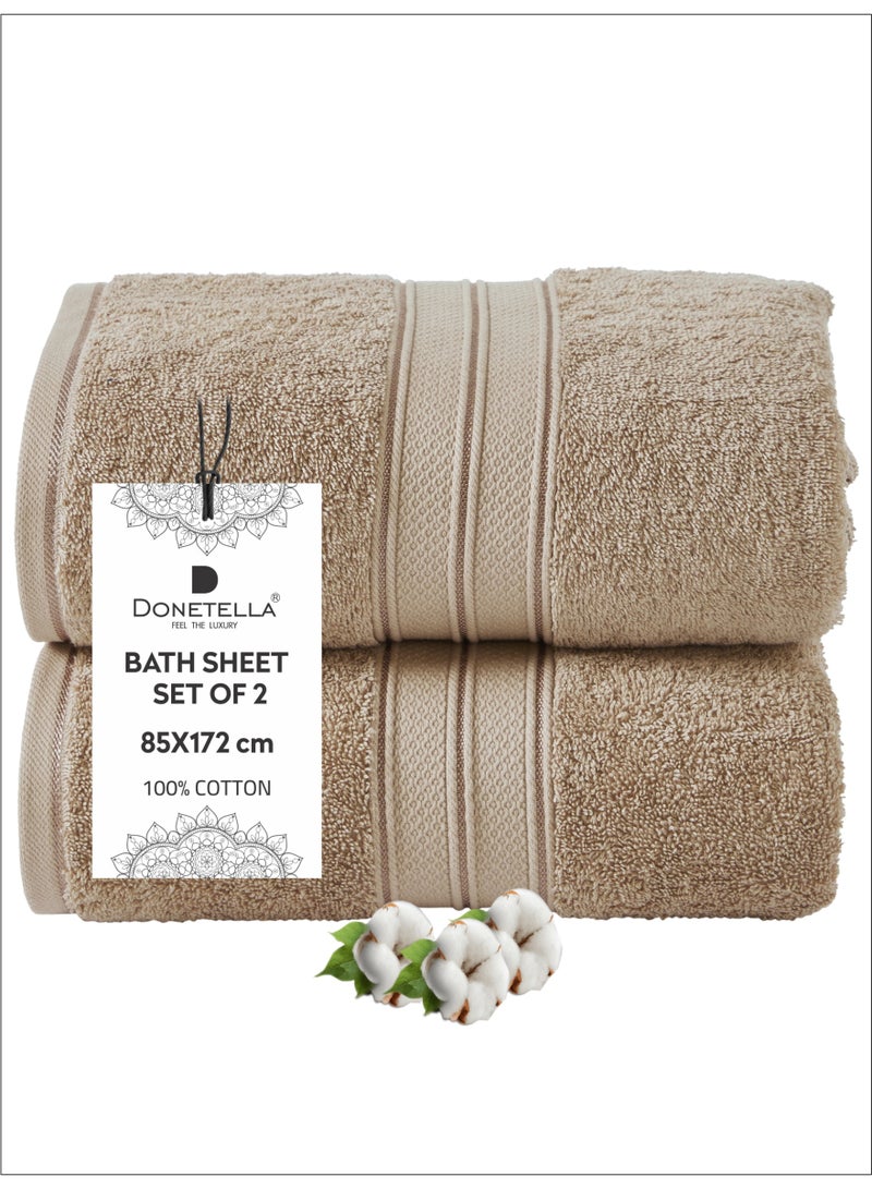 Donetella Premium 100 % Combed Cotton 2-Pcs Bath Sheet Set (85 X 172 CM) 600 GSM Large Towel, Highly Absorbent, Quick Dry,Best Towel for Bathroom, Spa And Hotel,White - Image 1