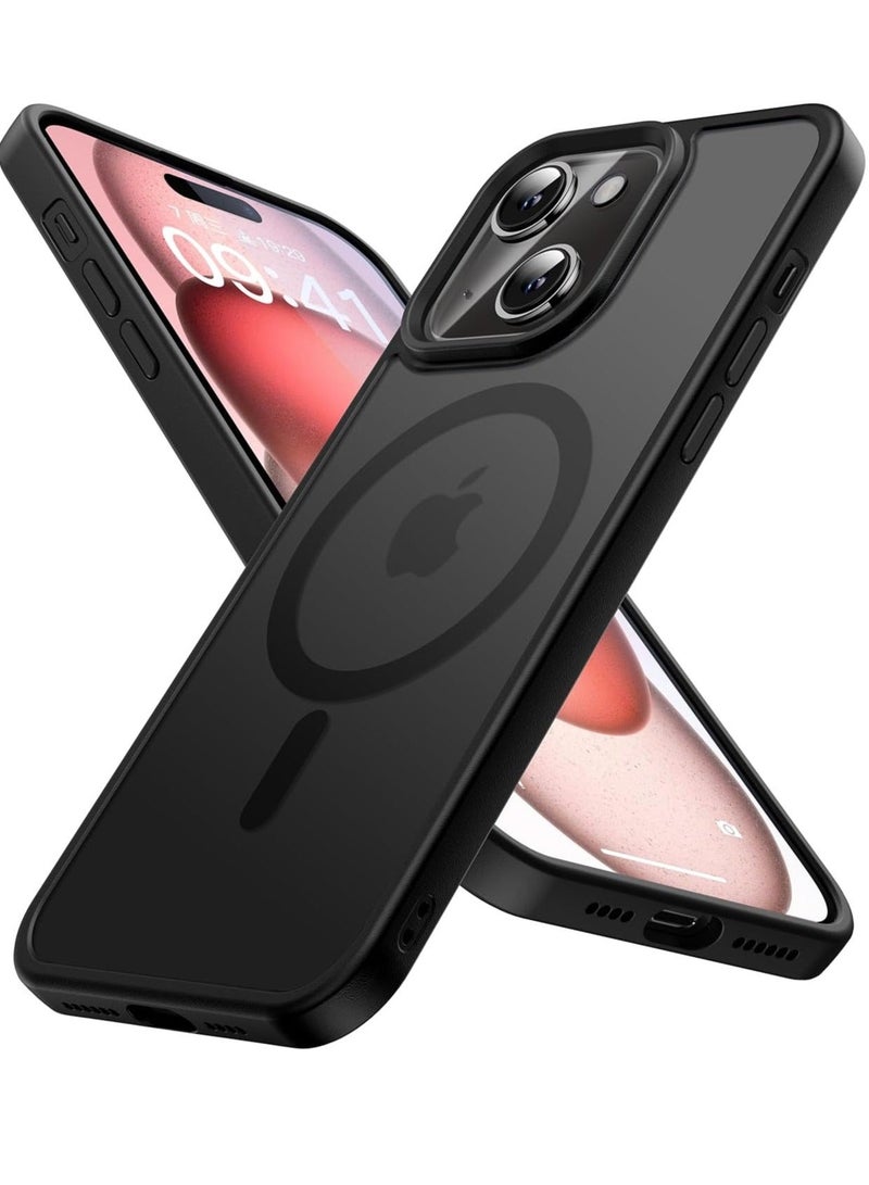 Captaintech Matte Finish Magnetic for iPhone 15 Case 【Compatible with MagSafe】 【14 FT Drop Protection】 Shock-Proof Matte Translucent Back Ultra Slim Protection Cover-Black - Image 1