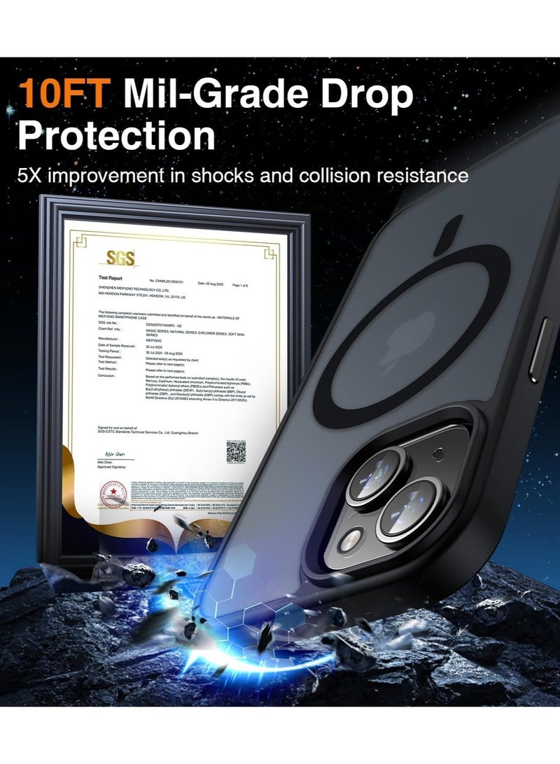 Captaintech Matte Finish Magnetic for iPhone 15 Case 【Compatible with MagSafe】 【14 FT Drop Protection】 Shock-Proof Matte Translucent Back Ultra Slim Protection Cover-Black - Image 4