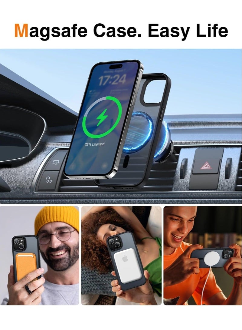 Captaintech Matte Finish Magnetic for iPhone 15 Case 【Compatible with MagSafe】 【14 FT Drop Protection】 Shock-Proof Matte Translucent Back Ultra Slim Protection Cover-Black - Image 3