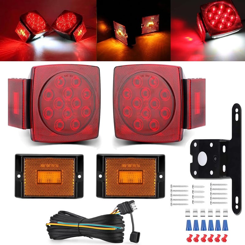LIMICAR LED Trailer Light Kit - Stop Turn Tail & Side Marker Lights with 25FT Braided Wire Harness, Waterproof 12V Trailer Lights for Boat Utility Camper RV Trucks, Fits Trailers Under 80 Inches - Image 1