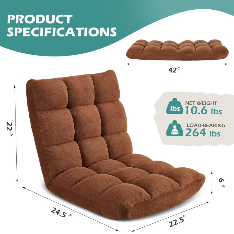 Avocahom Folding Floor Gaming Chair 14-Poistion Cushioned Adjustable Floor Lazy Sofa Chair w/Breathable Cotton & Skin-Friendly Flannel for Adults & Kids Perfect for Reading Gaming Meditating, Brown - Image 3