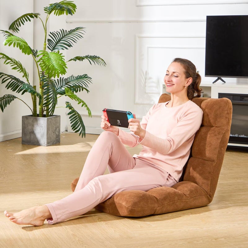 Avocahom Folding Floor Gaming Chair 14-Poistion Cushioned Adjustable Floor Lazy Sofa Chair w/Breathable Cotton & Skin-Friendly Flannel for Adults & Kids Perfect for Reading Gaming Meditating, Brown - Image 5