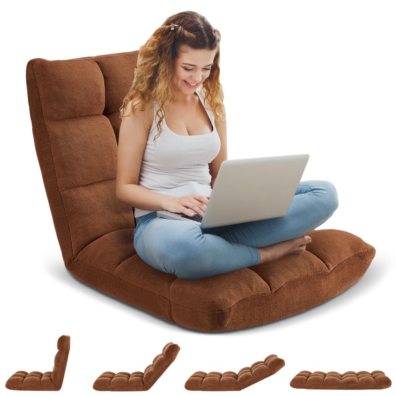 Avocahom Folding Floor Gaming Chair 14-Poistion Cushioned Adjustable Floor Lazy Sofa Chair w/Breathable Cotton & Skin-Friendly Flannel for Adults & Kids Perfect for Reading Gaming Meditating, Brown - Image 2