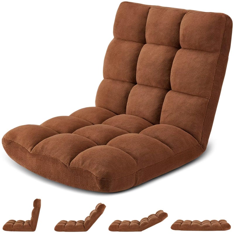 Avocahom Folding Floor Gaming Chair 14-Poistion Cushioned Adjustable Floor Lazy Sofa Chair w/Breathable Cotton & Skin-Friendly Flannel for Adults & Kids Perfect for Reading Gaming Meditating, Brown - Image 1