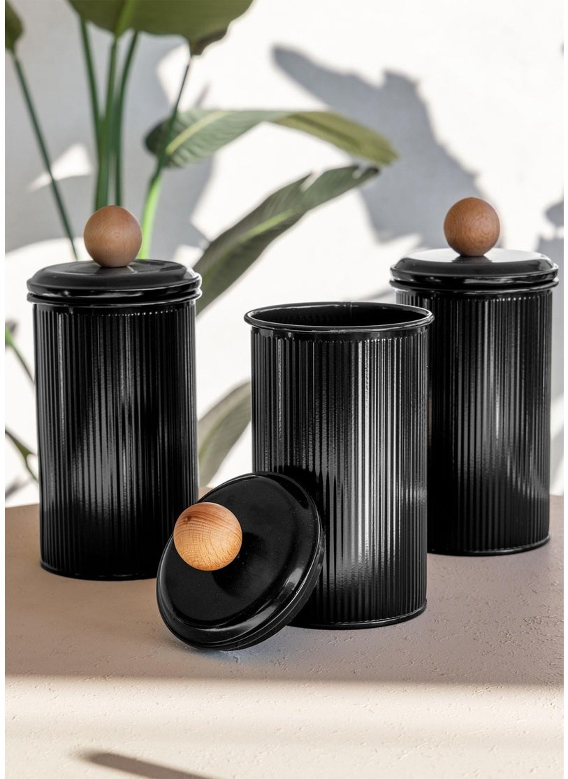 THE MIA - Stripe Tea Coffee Sugar Jar Black 1.20 Lt - Image 1