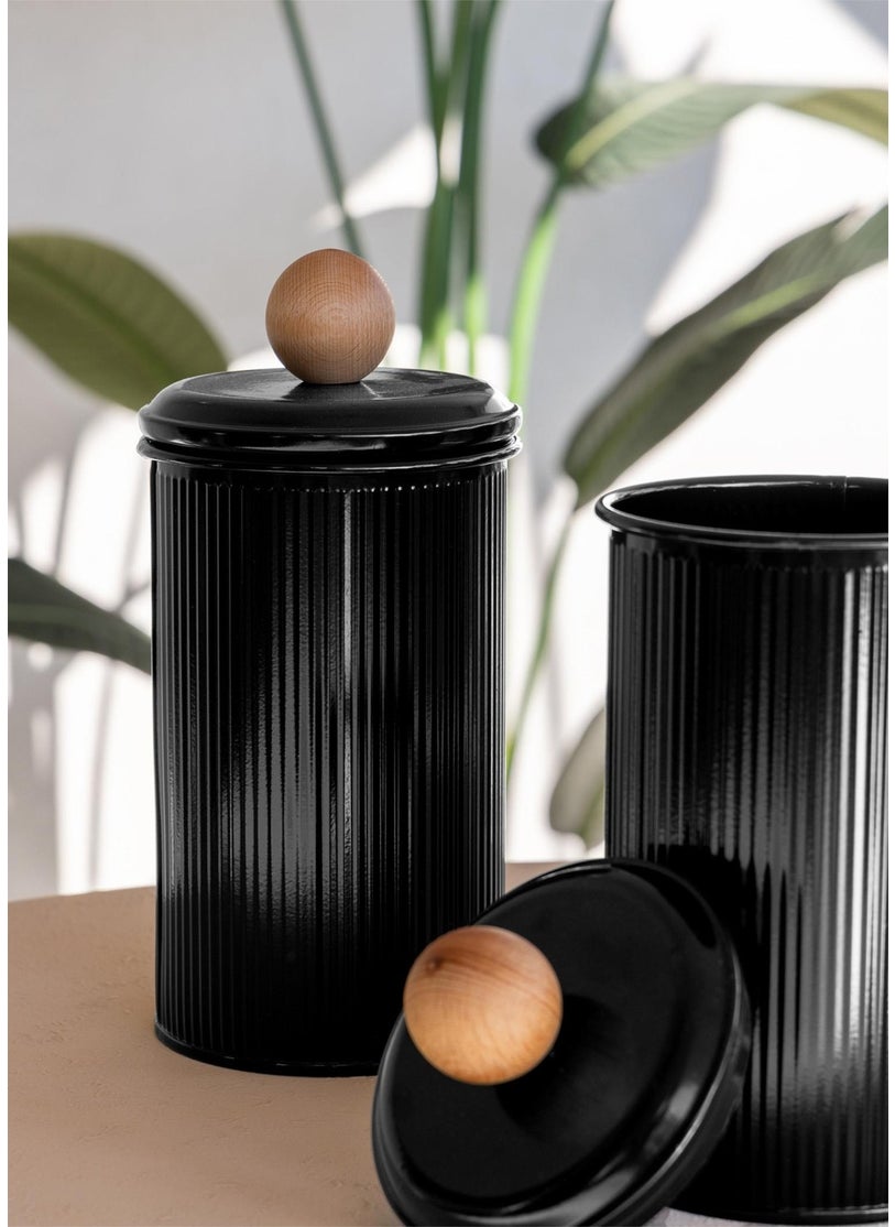 THE MIA - Stripe Tea Coffee Sugar Jar Black 1.20 Lt - Image 1