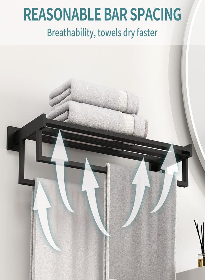 STWWO Bathroom Towel Rack with Double Towel Bar, 24 Inch Towel Racks for Bathroom Wall Mounted, Hand Towel Hanger Stainless Steel Towel Shelf Rack Bathroom Towel Storage, Black - Image 3