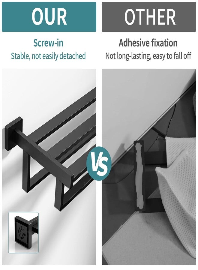 STWWO Bathroom Towel Rack with Double Towel Bar, 24 Inch Towel Racks for Bathroom Wall Mounted, Hand Towel Hanger Stainless Steel Towel Shelf Rack Bathroom Towel Storage, Black - Image 4