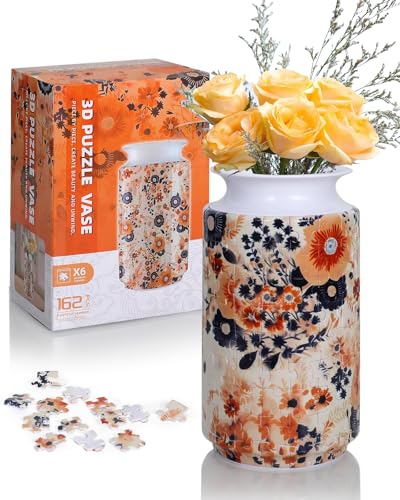 KOSTBAR 3D Puzzle Vase 162 Pieces 3D Puzzles for Adults with Flowers Unique Arts and Crafts for Adults Unique Housewarning Gifts for Women Puzzle Vase for Home and Office Decor Amber Whisper - Image 1